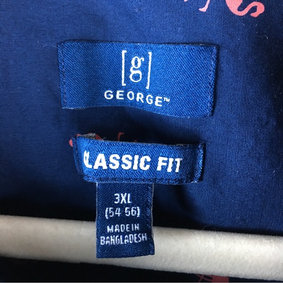 GEORGE CLASSIC FIT NAVY-BLUE PINK FLAMINGO PRINTED CASUAL BUTTON SHIRT MENS 3XL - Picture 2 of 14